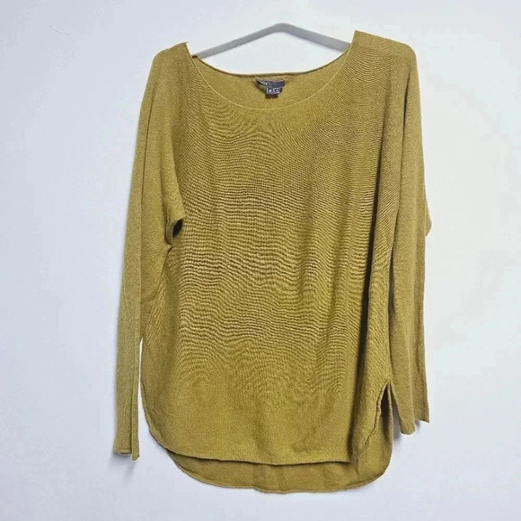 VINCE chartreuse mustard cashmere scoop neck sweater med - Picture 2 of 12